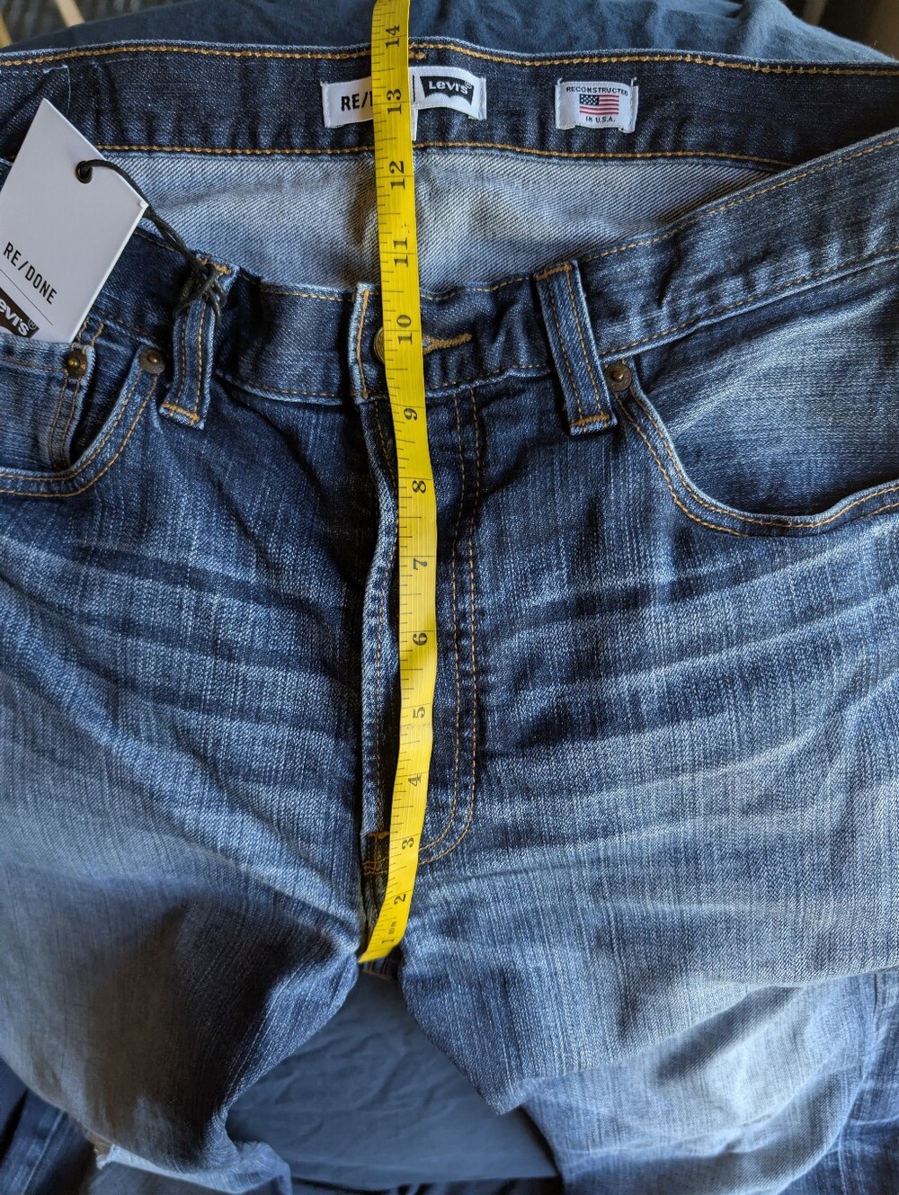 Re/Done 501 Levi's Buttonfly Staightl Dark Indigo Denim Jeans with White Patch - Picture 16 of 16